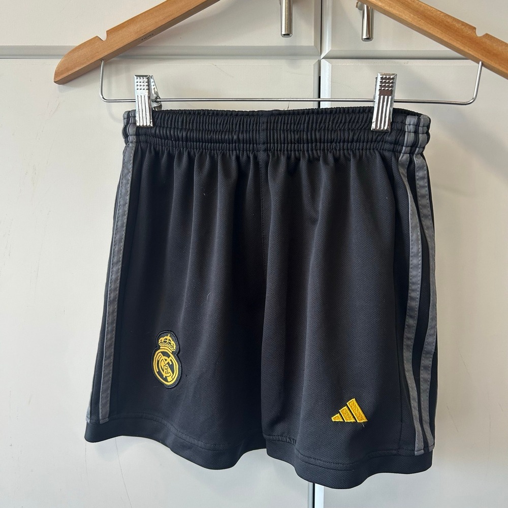 Adidas Real Madrid Soccer Shorts Black Grey Yellow Kids Size 6/7